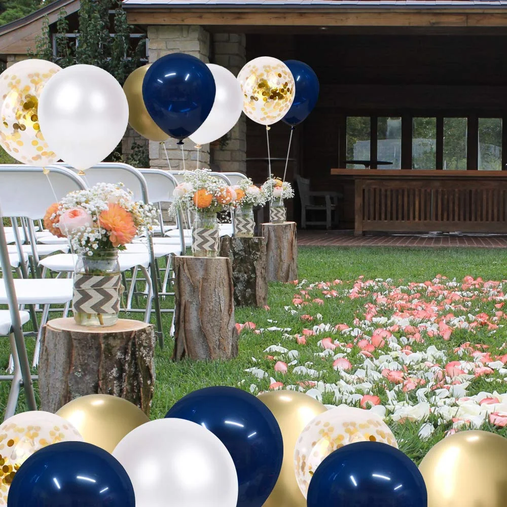 

50pcs 12 inch Metallic Gold White Pearl Balloons Baby Shower Wedding Birthday Party Navy Blue Gold Confetti Ballon Decor Kid