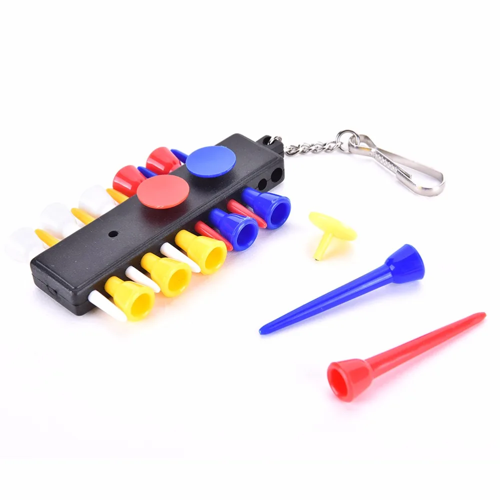 

Plastic Golf Tee Holder Carrier With 12 Plastic Golf Tees With 3 Ball Markers + Keychain