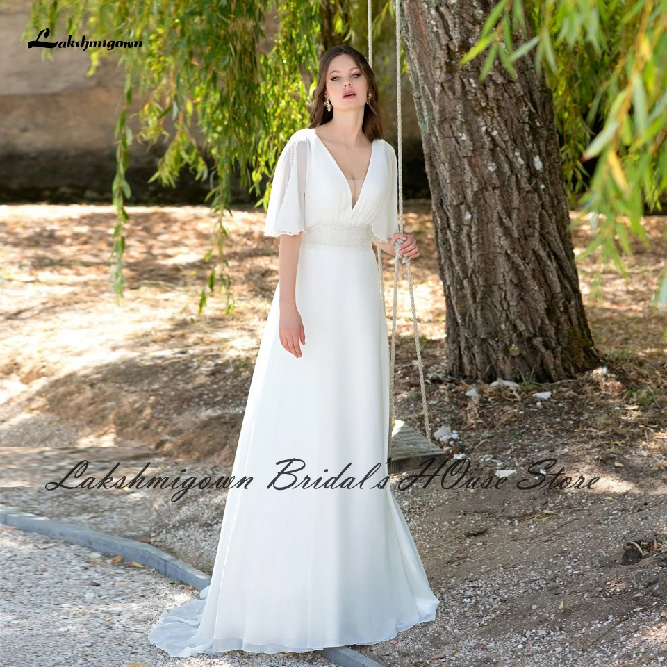 

Простое свадебное платье в стиле бохо, лето 2021, роскошное шифоновое пляжное свадебное платье невесты с рукавом до локтя