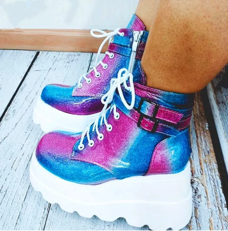 

Winter Fashion High Platform Boots Leather High Wedges Ankle Boots Women 2022 New Female Punk Style High Heels Shoes for Woman