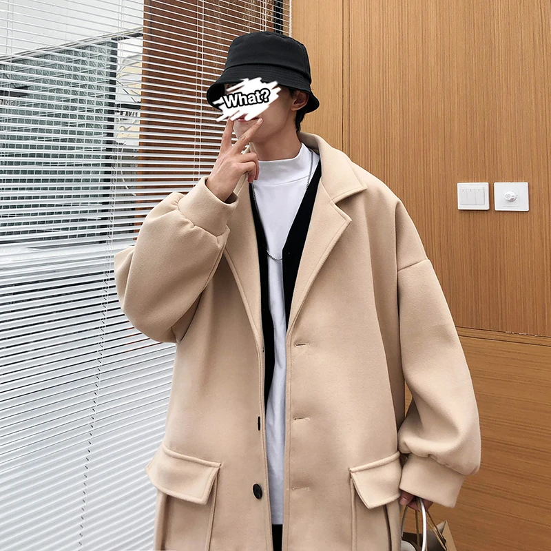

Casual Thin Wool Coat Men Fashion Autumn Loose Warm Blue Wool Coat Cashmere Pocket Blends Abrigos Para Hombre Clothing DF50WB