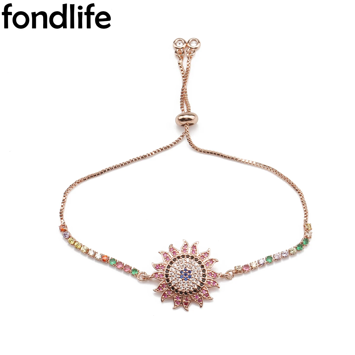 

Exquisite Sunflower Bracelet Dark Blue Evil Eye Rose Gold CZ Couple Gift Chain Jewelry 2021 Handwoven Adjustable Woman Present