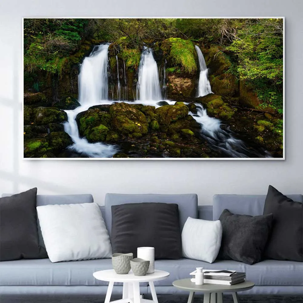 

Landscape oil painting forest white waterfall river art canvas painting living room corridor office home decoration mural