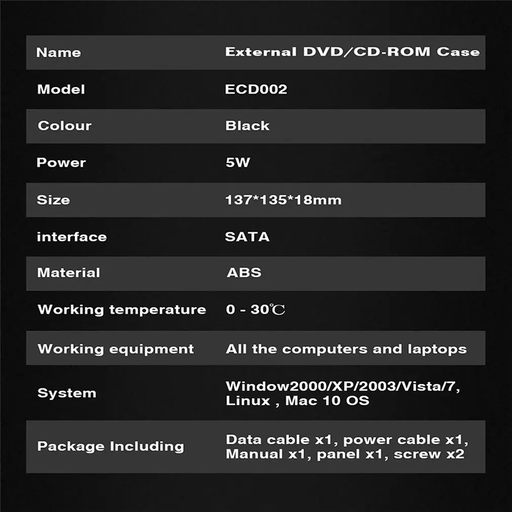 12 7 мм USB 2 0 Внешний DVD/CD ROM чехол для ноутбука настольного ПК оптический диск SATA To