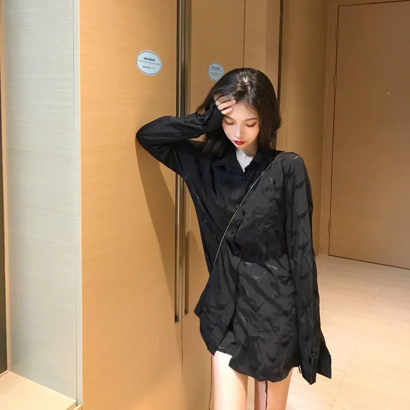 

Spring Fashion Women's Clothing Chic Korean Blouses Black Oversize Shirts Turn-down Collar Woman Tops Blusas Mujer De Moda New