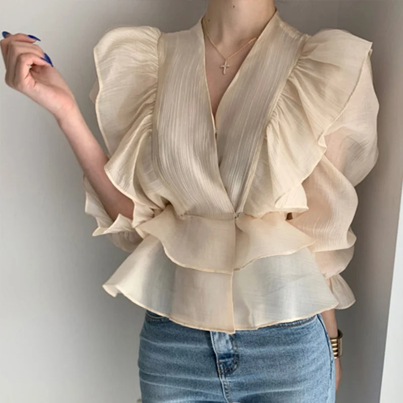 Летнее платье на шнуровке с v образным вырезом женские блузы длинным рукавом