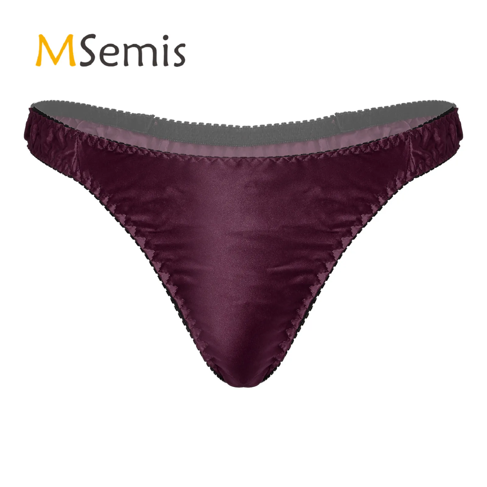 

Swimwear Mens Low Waist Silky Satin Thongs Panties Frilly T-back Underwear Solid Color Elastic Waistband Briefs Underpants