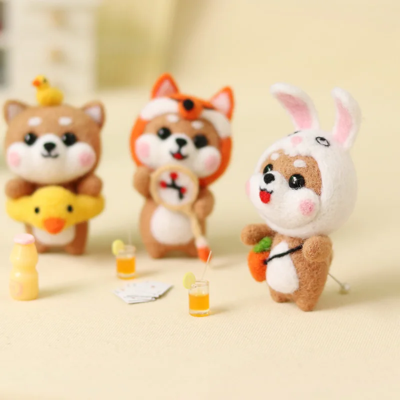 Необработанный набор милый медведь лиса кролик собака милая шерстяная игла для