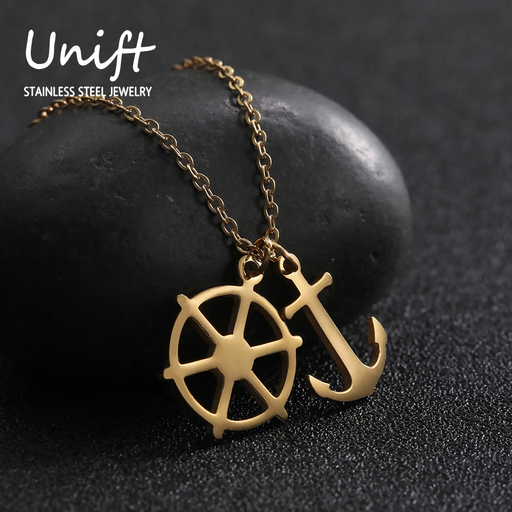Уникальный дизайн двойная подвеска с рулем и якорем Unift ожерелье для мужчин