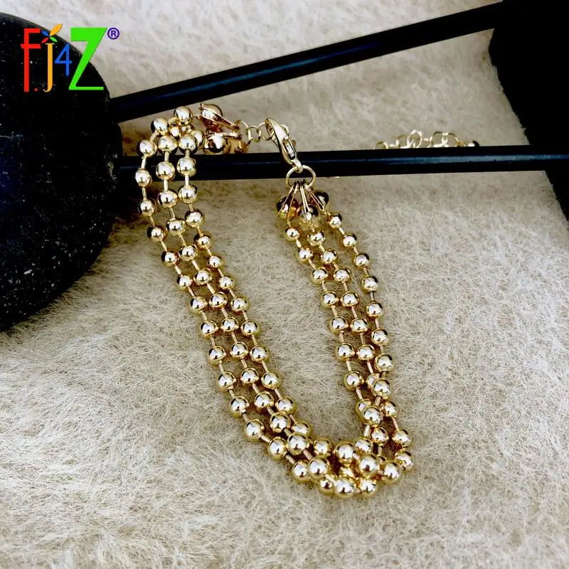 

F.J4Z Women's Beaded Bracelets for Women Fashion 3 Layers Golden Metal Bangle Bracelet Jewelry pulseiras feminina X'mas Gifts