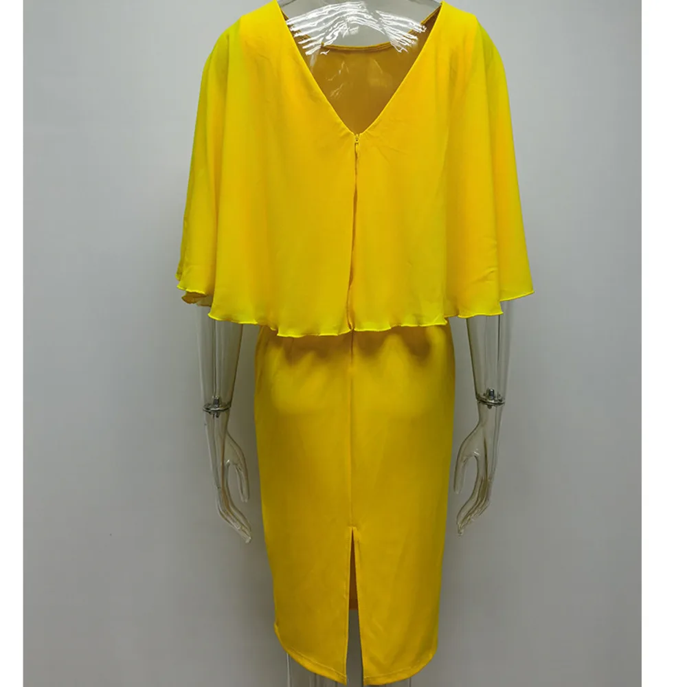 

BacklakeGirls 2021 Summer Women Ruffles Chiffon Cocktail Dress Knee Length Office Dress 3/4 Sleeve Ladies Party Dresses Vestido