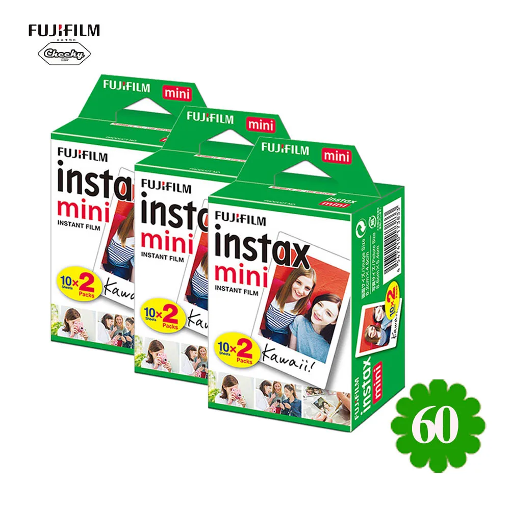 60 Sheets Fujifilm Instax Mini 8 9 пленка 10-200 лист мини белая моментальная фотобумага для камеры Instax Mini7s 25 50s 90 фотобумага белая - Color: 60 Sheets