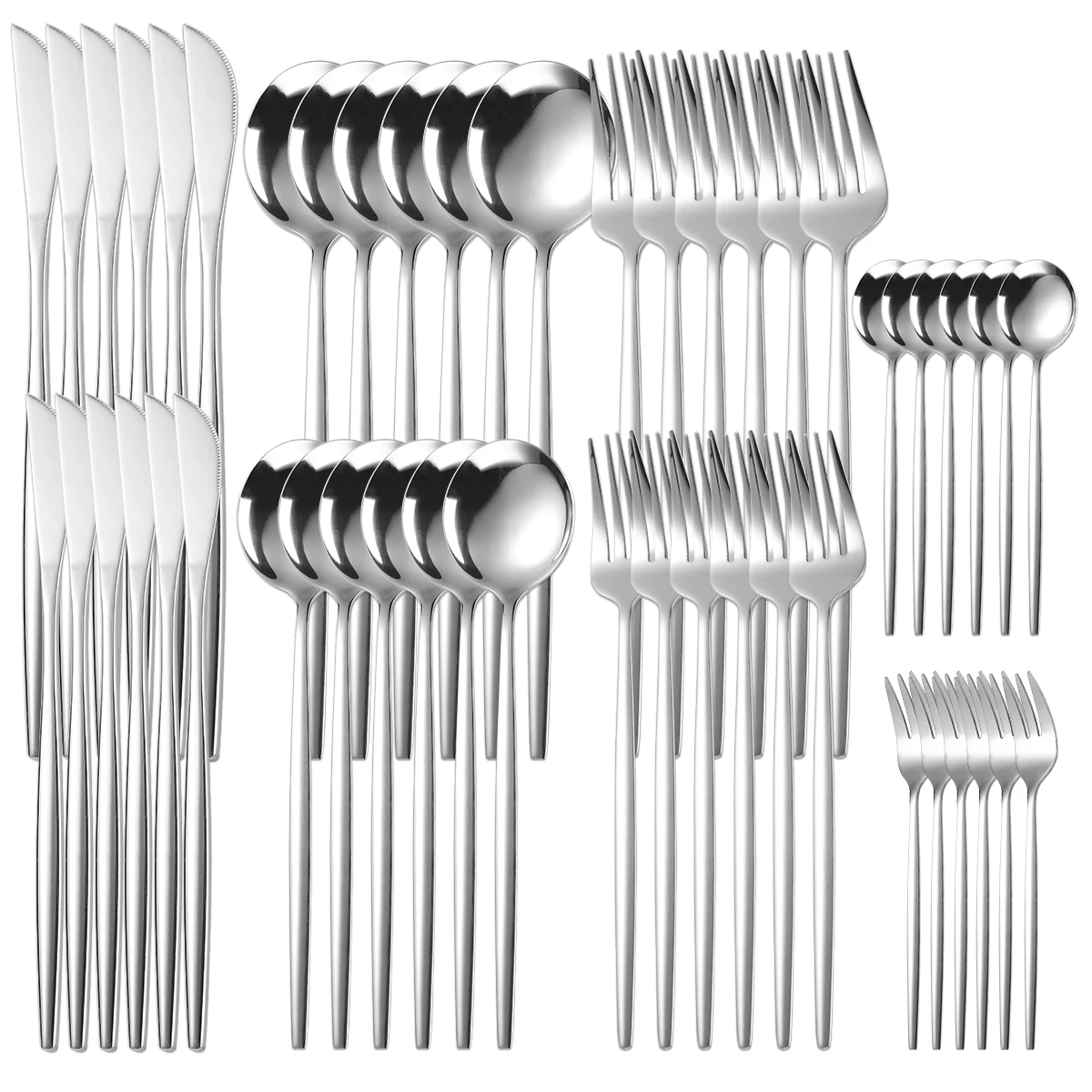 

48pcs Dinnerware Set Knife Stainless Steel Spoon Fork Dessert Spoon Gold Cutlery Coffee Spoon Teaspoon Silverware Tableware Set