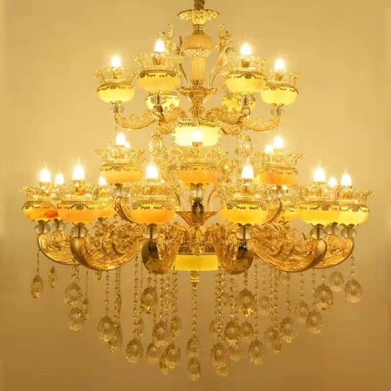 

European Large Chandeliers In Duplex Building Villa Living Room natural jade Chandelier Hotel Lobby Staircase Light Luxurious