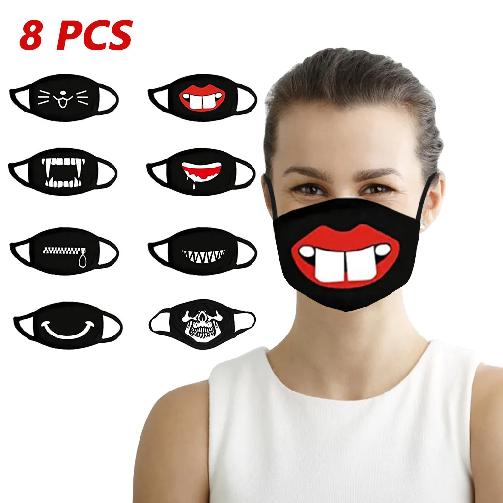 Черная хлопковая маска с милым принтом 8 шт. пылезащитная противотуманная для