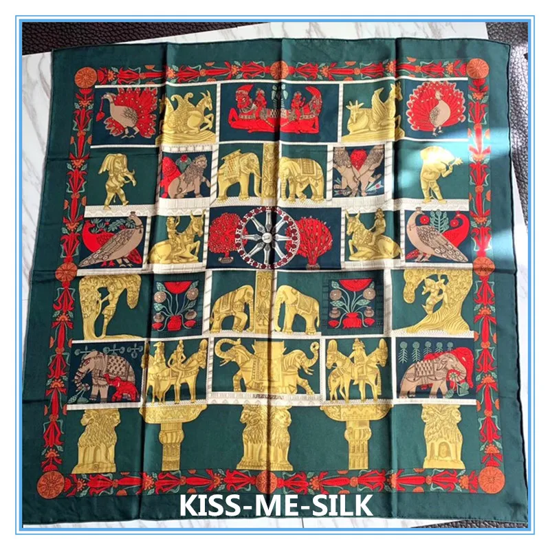 

KMS Ancient Egyptian Statue Silk Twill Sand-Washed Scarf Hand Rolled Square Scarf Wild Shawl for Women 90*90CM/45G
