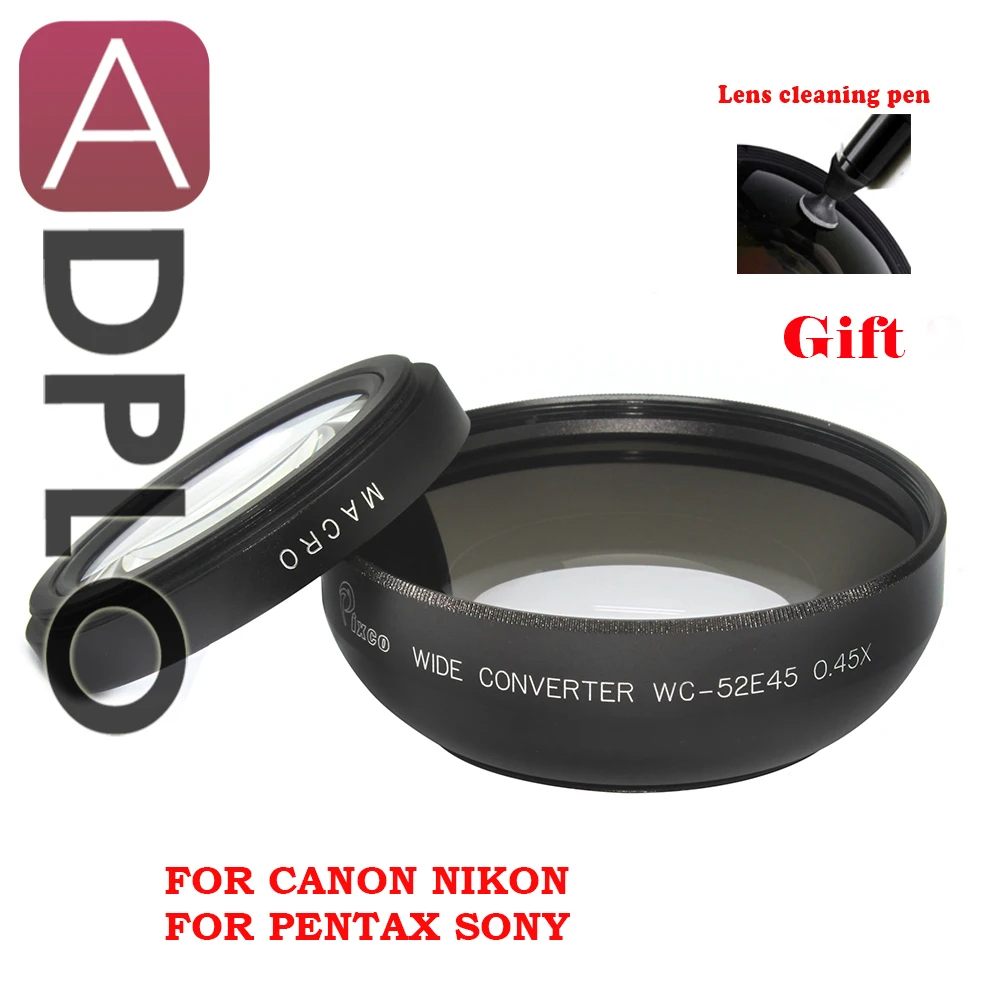 Pixco 52 мм 0.45X Широкоугольный объектив с макро подходит для Canon Nikon Pentax Sony Panasonic