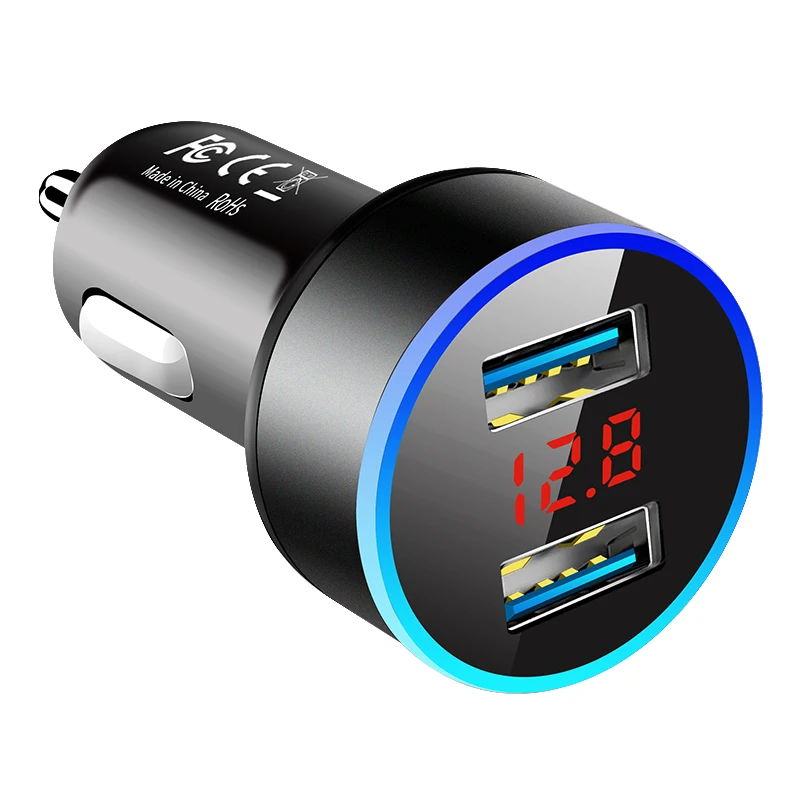 Black Универсальное автомобильное зарядное устройство с двумя usb-портами 3,1 А, светодиодный дисплей, автомобильное зарядное устройство для мобильного телефона Xiaomi, samsung S8, iPhone 6, 6s, 7, 8 Plus, планшет - Цвет: Black