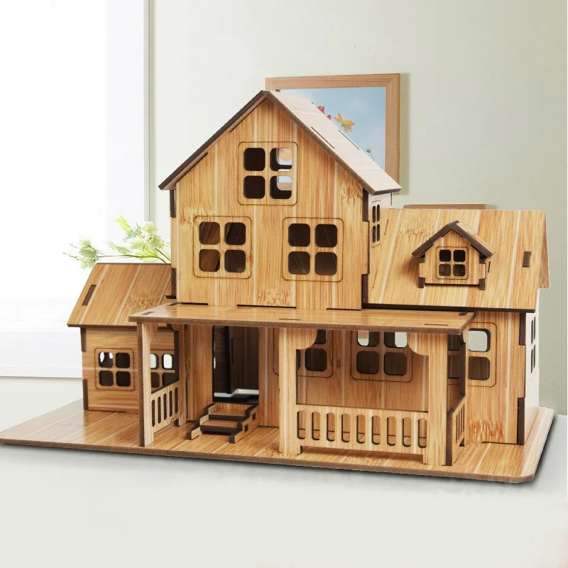 

Лазерная резка DIY 3D деревянная головоломка Архитектура DIY Дом Вилла детская развивающая игрушка