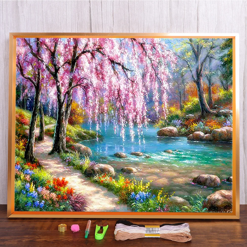 

Scenery Landscape Printed Water-Soluble Canvas 11CT Cross-Stitch Complete Kit Embroidery DMC Threads Knitting Stamped