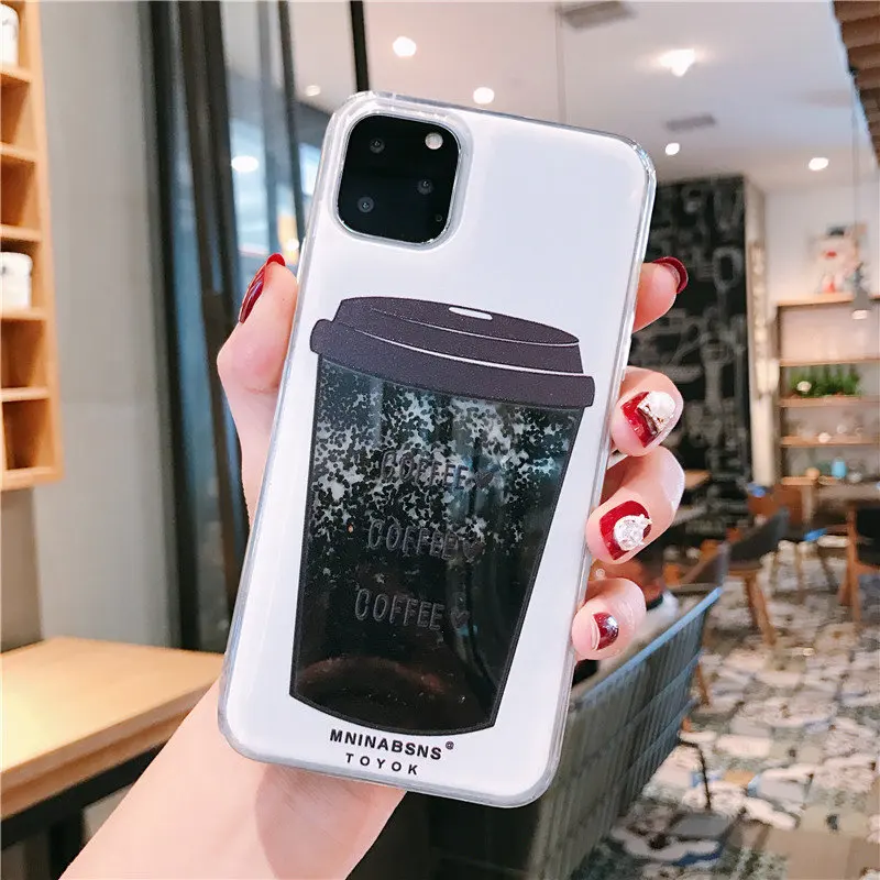 Coffee cup Glitter Liquid Case For iPhone 11 X XS XR Max 8 7 6 6S Plus Soft TPU Silicone Cases Dynamic Qicksand Back Cover | Мобильные