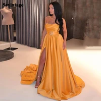 sevintage a line satin prom dresses with side slit pleats long evening dress custom made women special occasion party dress