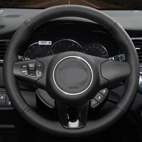 diy black breathable genuine leather%c2%a0car accessories steering wheel cover for kia carens 2013 2014 2015 2016 2017 2018 2019
