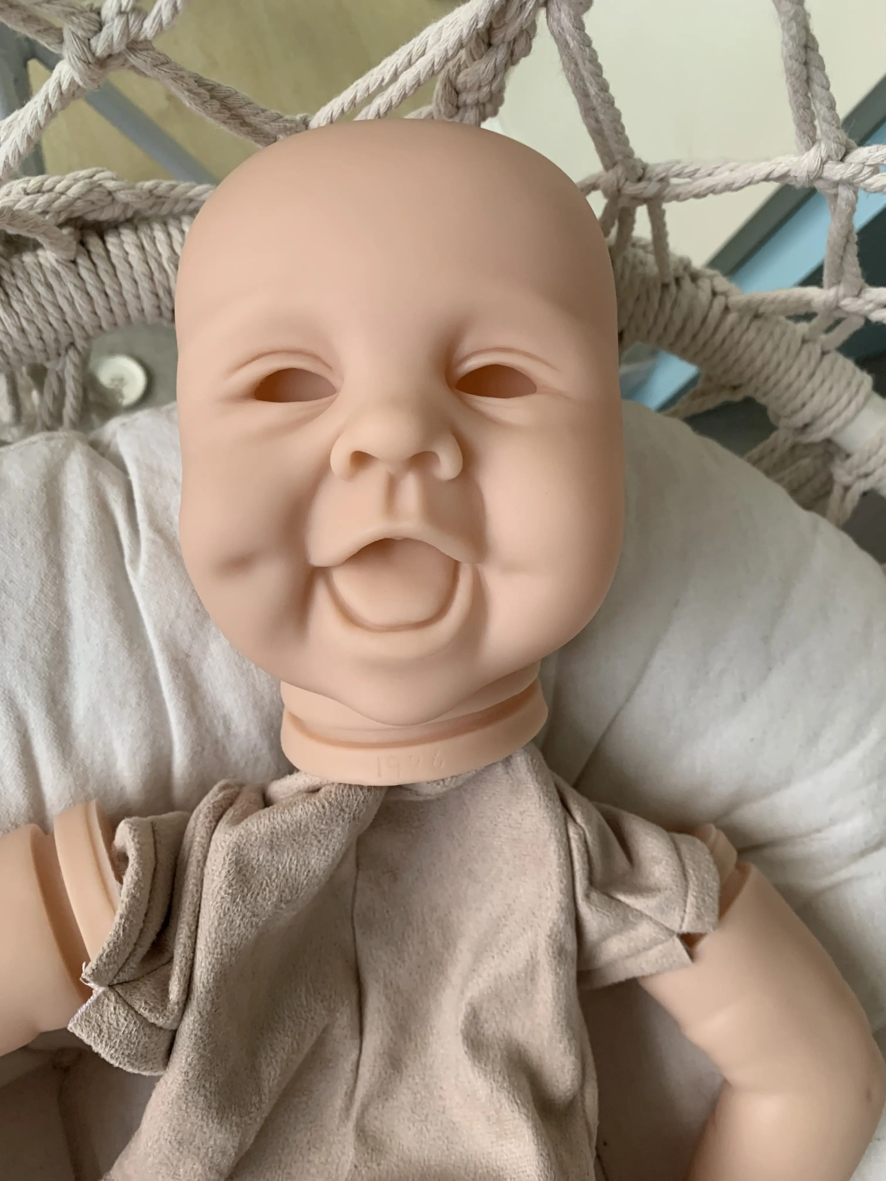 

22inch Unpainted Unfinished Doll Smile Reborn Baby DIY Soft Realistic Doll Parts DIY Blank Doll Kit Cloth Body Doll