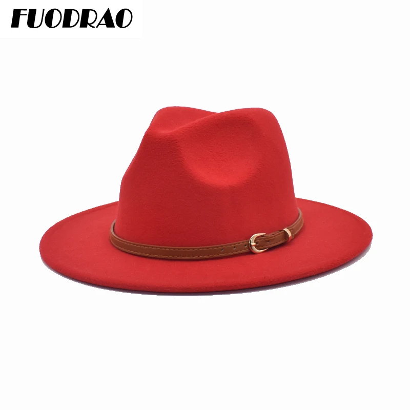 FUODRAO новые осенние женские фетровые шляпы модные шерстяные панамские пояса с
