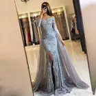 Серое кружевное платье для матери невесты с длинными рукавами 34 с открытыми плечами Русалка Высокий разрез Вечернее платье жениха