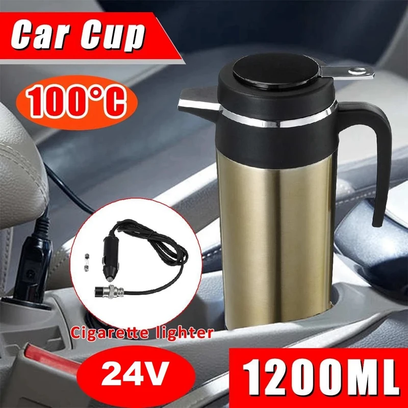 

AU05 -1200ML 24V Car Electric Kettle Car Stainless Steel -Cigarette Lighter Heating Kettle Mug Electric Travel Thermoses