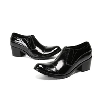 spring summer patent leather shiny high heels mens dress office shoes black pointed toe slip on leather shoes