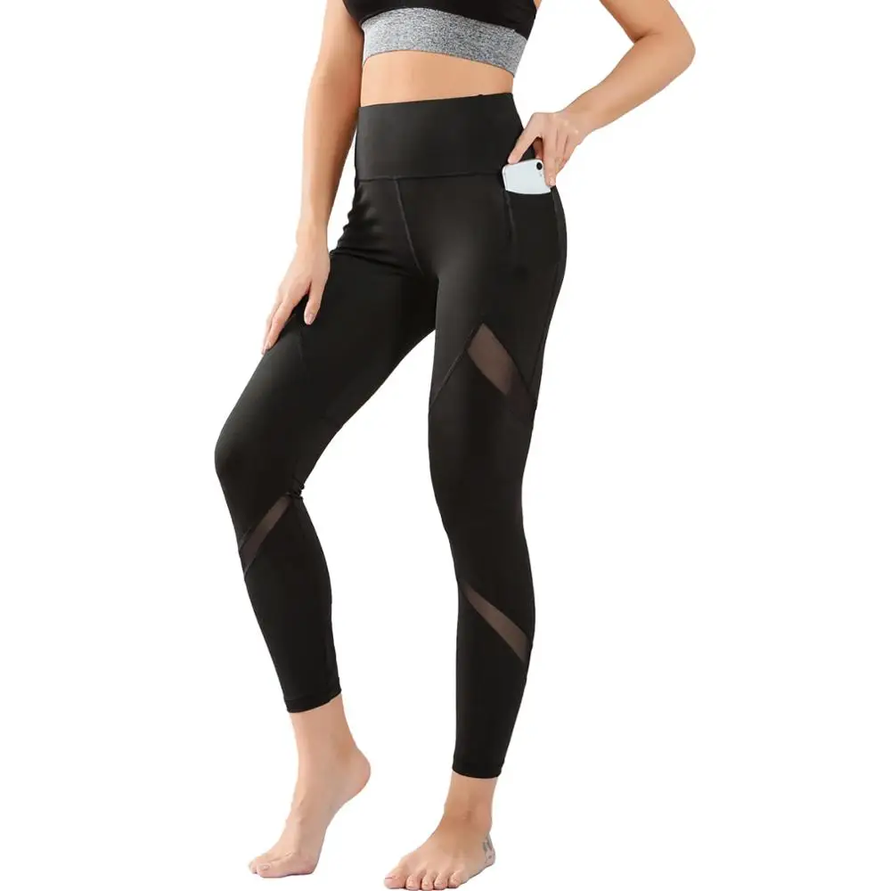 

Женские сетчатые штаны для йоги с карманом для телефона, спортивные Леггинсы с высокой талией, спортивные длинные колготки, брюки для фитне...