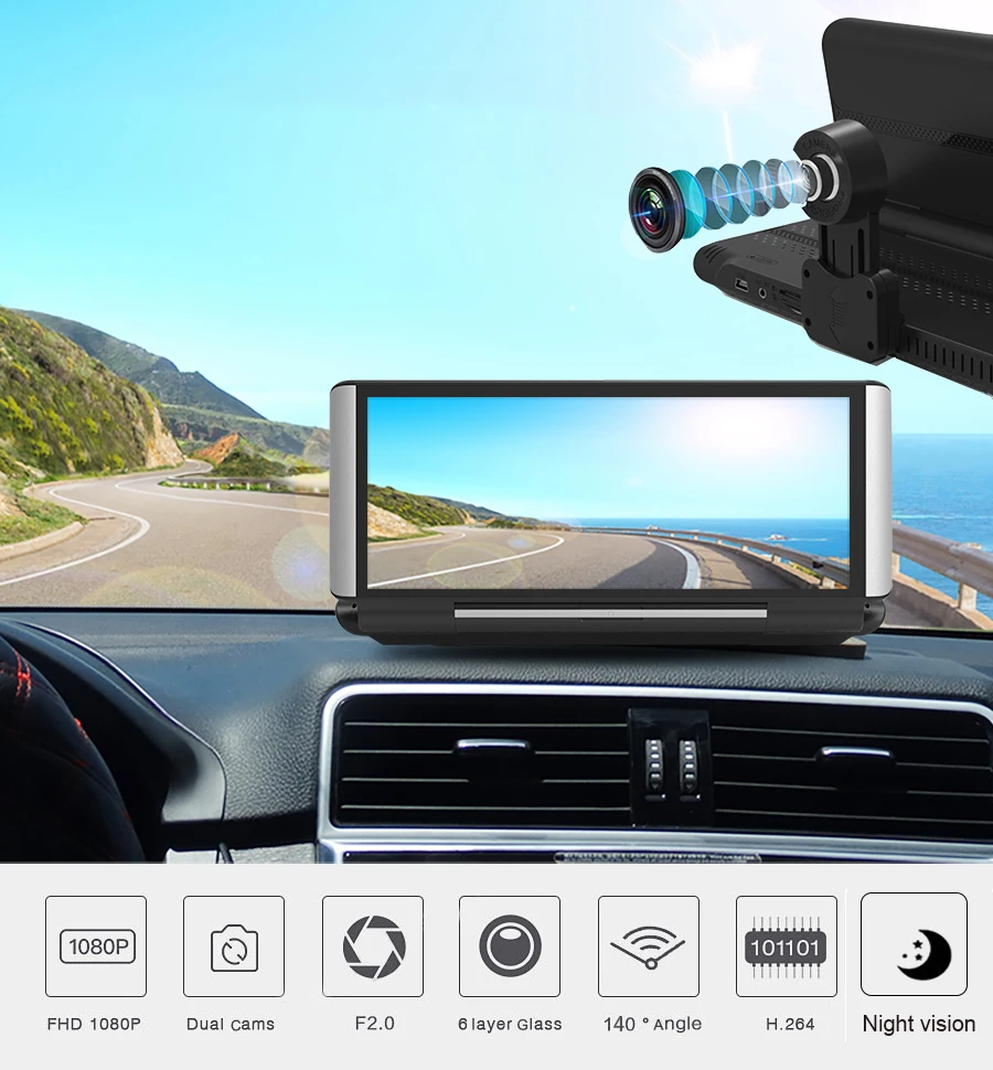 Anfilite 6,8" 3g/4G Автомобильный видеорегистратор gps навигация ADAS Android 5,1 1G/16G wifi Full hd 1080P видео регистратор видеорегистратор