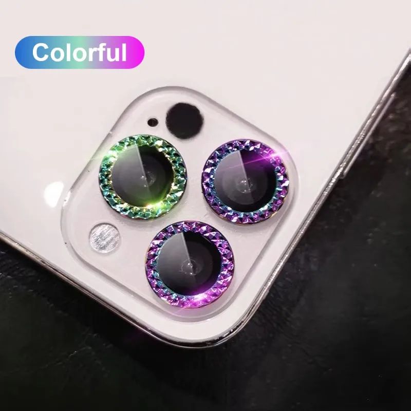 Glitter Diamond Lens Ring Camera Film For iPhone 13 Pro Max 11 Pro 12 Mini Lens Screen Protector Tempered Glass Metal Ring Cover