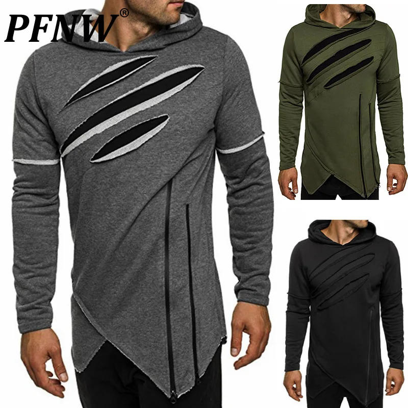 

PFNW 2021 New Men's Color Matching Monster Scratch Hooded Pullover Male Large American Oversized Hoodies Coats Hip Hop 12X0794