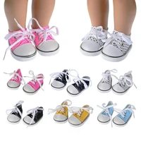 new arrival 18 inch height girl doll shoes canvas lace up sneakers white black blue shoes for 43cm dolls accessories