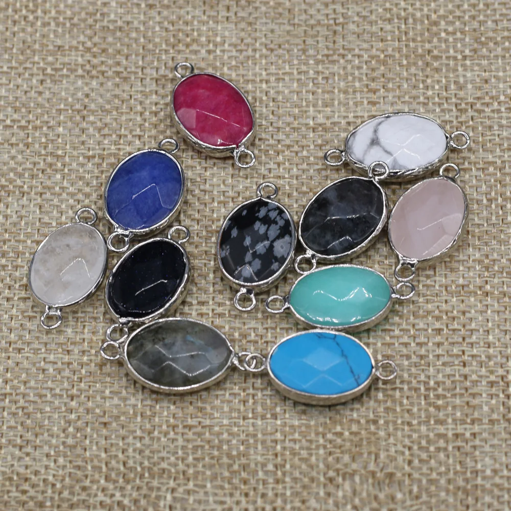 

Wholesale20PCS Natural Stone Rose Quartz Turquoise Double Hole Connector Pendant Making DIYNecklace Bracelet Jewelry Accessories