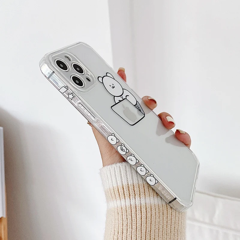 

Cute Side Pattern Phone Case For iPhone 12 Mini 12 11 Pro X XR XS Max 7 8 Plus SE 2 Fashion Cartoon Lovely Bear Clear Soft TPU