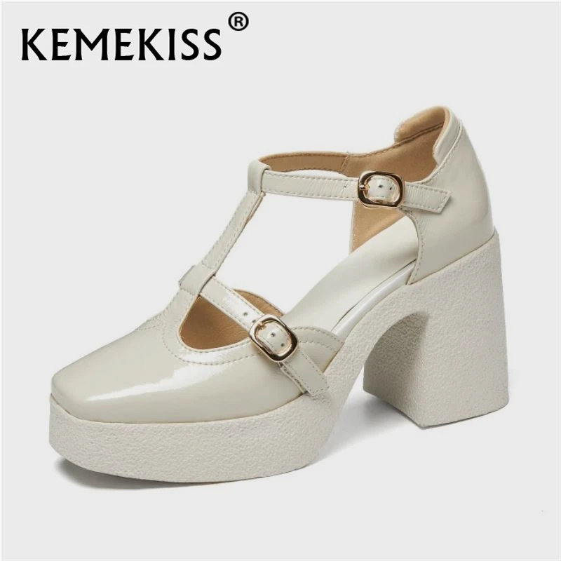 

KemeKiss/женские полусапоги из натуральной кожи, сандалии с ремешком и пряжкой, модные женские туфли на платформе и высоком каблуке Женская лет...