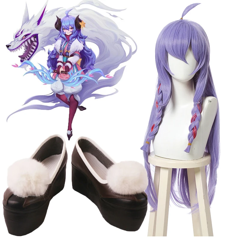 

Game LOL Spirit Blossom Kindred Cosplay shoes Wig LoL Cosplay Loose Wave Straight Purple Braided Wigs Hair Halloween Props NEW