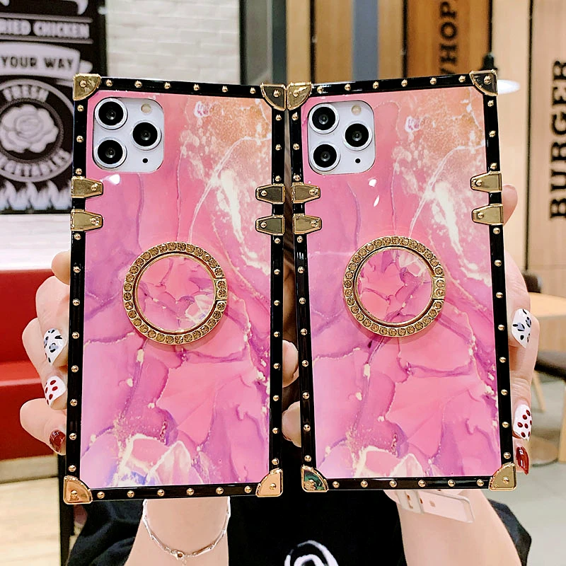 Роскошный квадратный мраморный чехол для телефона iPhone 12pro MAX Case SE XS Max XR 6 7 8Plus