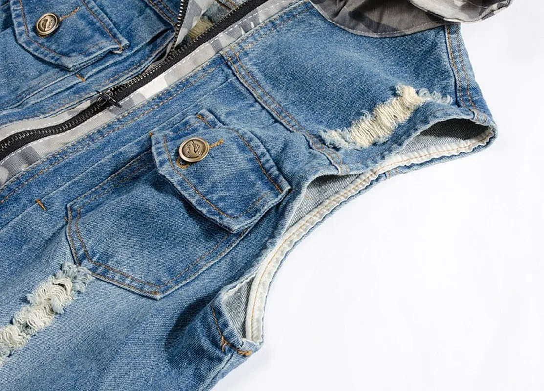 Мужская джинсовая куртка без рукавов камуфляжная тонкая байкерская из денима