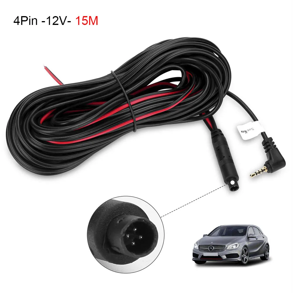 4pin-12V-15m HGDO, 12 и 24V 6 м/10 м/15 м/20 м 4pin/5pin 2,5 мм Джек RCA видео удлинитель кабеля для заднего вида Камера провода DVR Камера кабель - Название цвета: 4pin-12V-15m