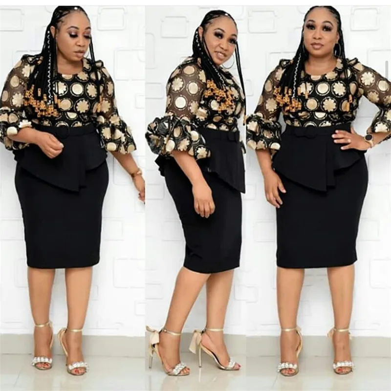 

HOUSEOFSD African Turkey Clothes Casual Women Outfits Dress Gauze Sleeve Top And Bag Hip 2 Piece Set Chic Skirt Suits For Women