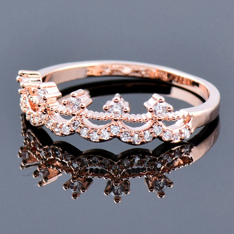 

KIOOZOL Luxury Shining Crystal Crown Rings Rose Gold Silver Color Rings Women Wedding Party Jewelry 446 KO2