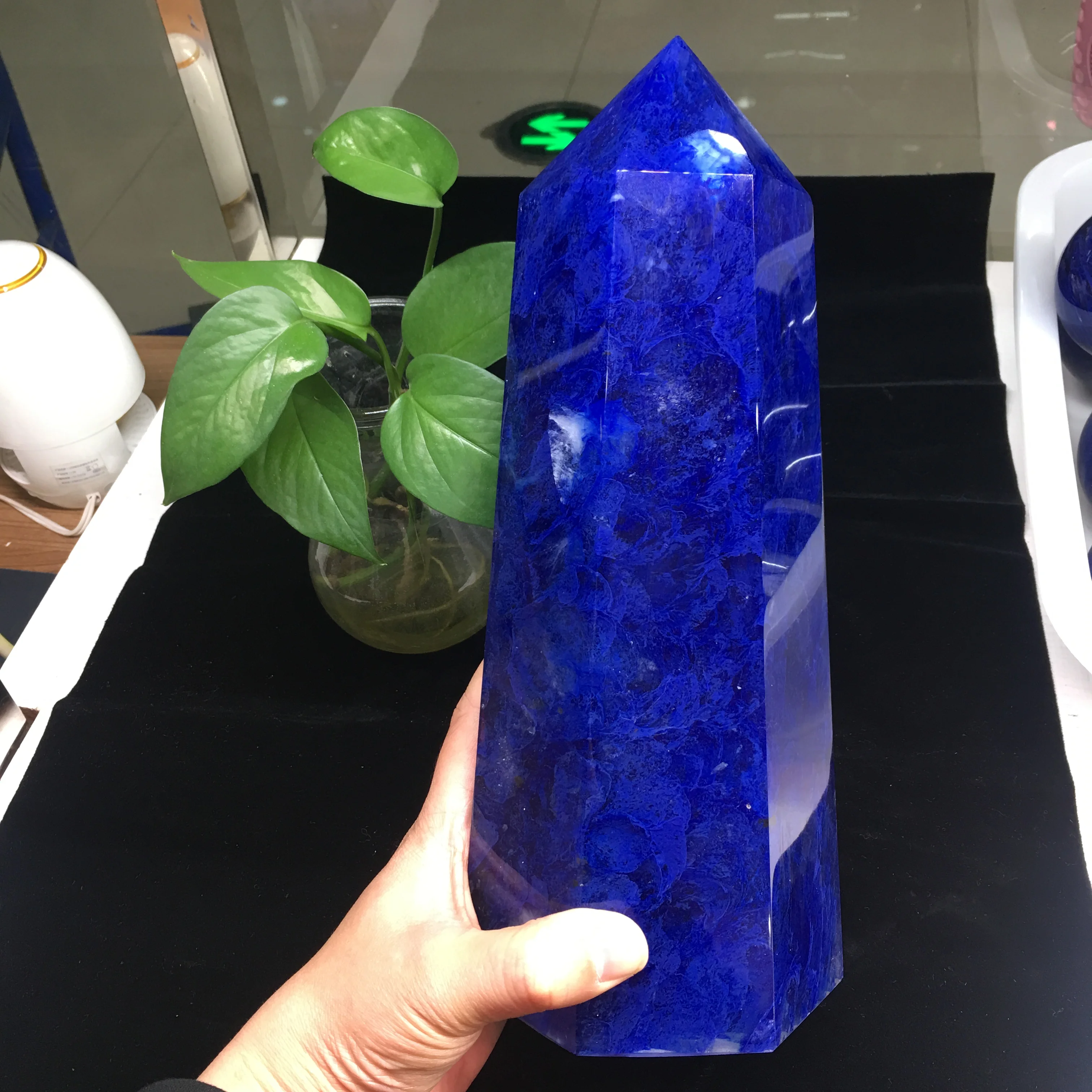 

High temperature blue fused crystal fused stone crystal column obelisk quartz stone point sample healing reiki decoration