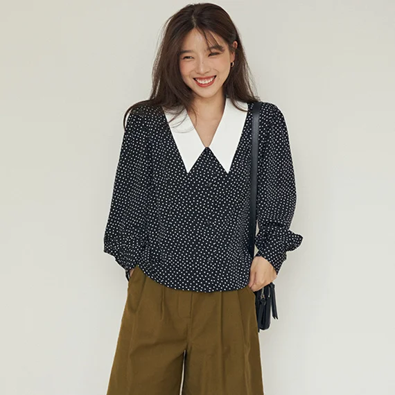 

Осенний корейский Ретро Шикарный контрастный цвет в горошек свободный крой