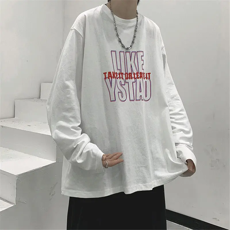 

Oversized T Shirt for Men Autumn Letter Print Long Sleeve O Neck Korean Fashion Harajuku Vintage Hip Pop Unisex Vogue Clothing