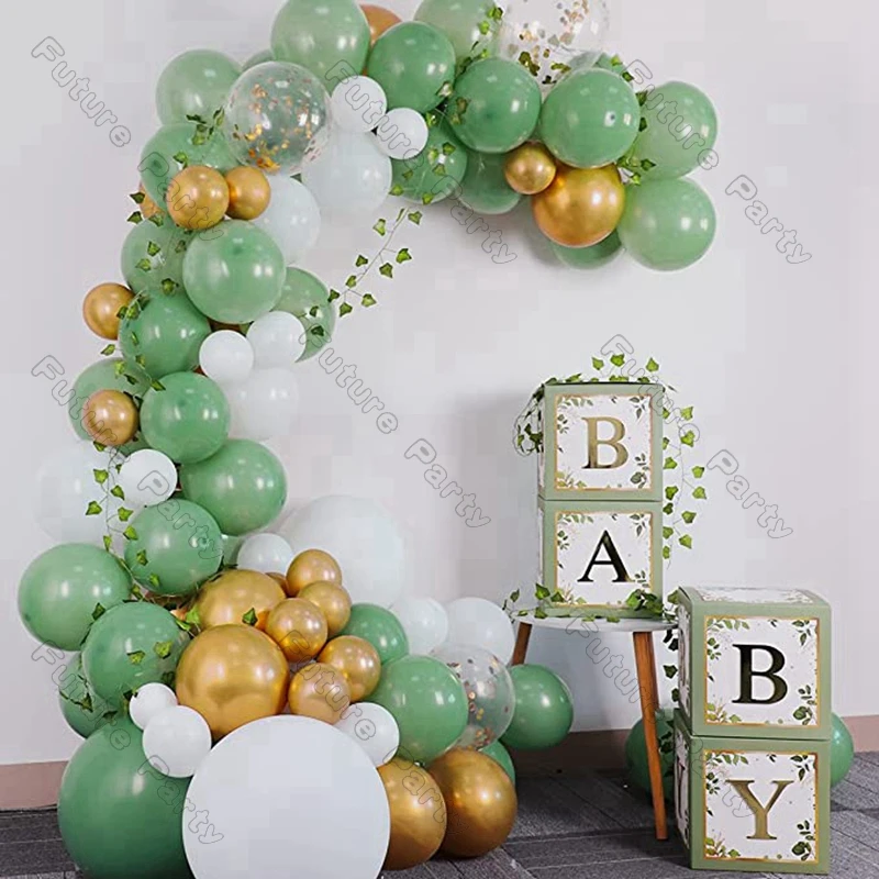 

115pcs Balloons Arch Baby Shower Wedding Sage Green White Ballon Garland Kit Gold Confetti Globos Birthday Party Decor Supplies